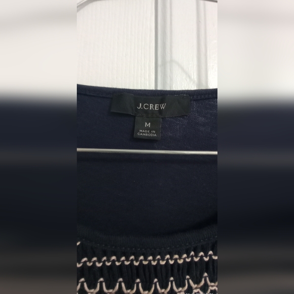 J Crew Peasant Boho Top Size M Navy Blue Scoop Neck - Picture 4 of 5